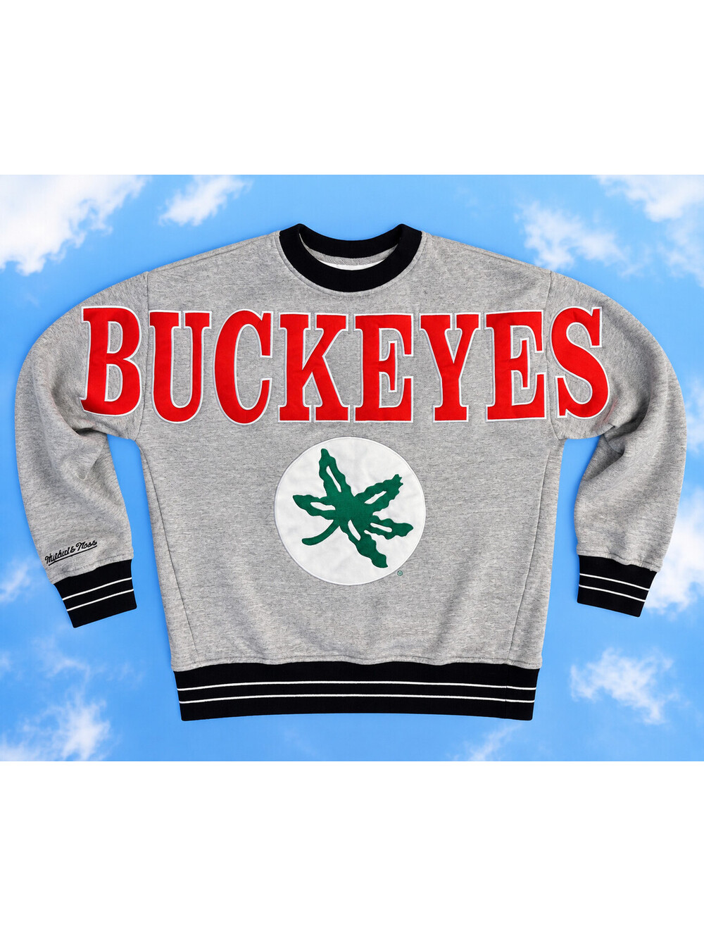 Ohio State Buckeyes Mitchell & Ness Crewneck Sweatshirt Gray HUGE Spellout S